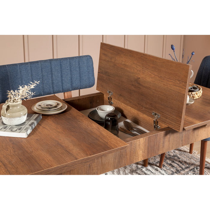 Hanah Home Vina 1048 - Juego de mesa extensible, sillas y banco en Nogal y Azul Oscuro